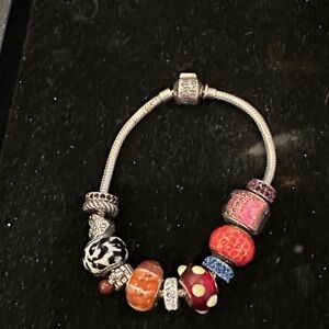 Elegant Silver Charm Bracelet with Multicolor Beads